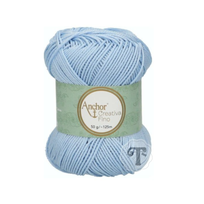 Novelo de linha azul claro Anchor Creativa Fino com rótulo verde claro