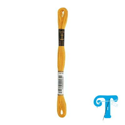 Skein de fio de bordar amarelo Anchor com etiqueta e código 306