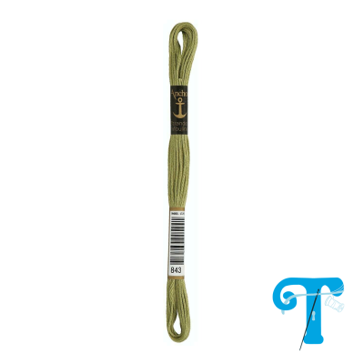 Skein de linha de bordado verde oliva com etiquetas e código de barras