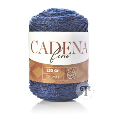 Novelo de fio azul escuro com etiqueta CADENA fino