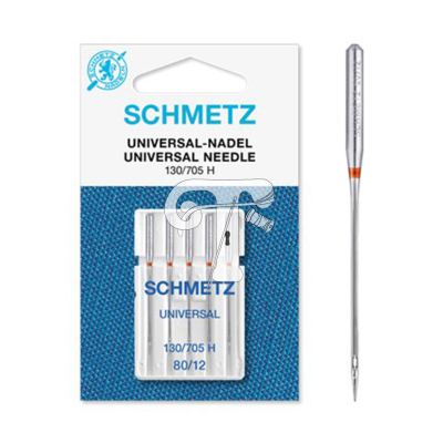 Pacote de agulhas de máquina de costura SCHMETZ universais 130/705 H 80/12 com seis agulhas metálicas