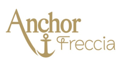 Logótipo dourado claro com texto 'Anchor freccia' e âncora estilizada