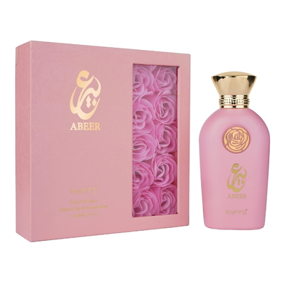 Conjunto perfume Abeer rosa com caixa e frasco decorado
