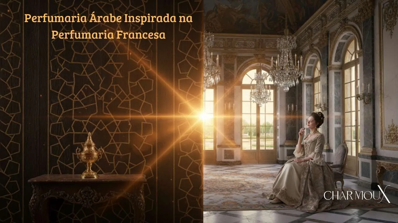 Uma Rainha num corredor sentada cheirando um perfume