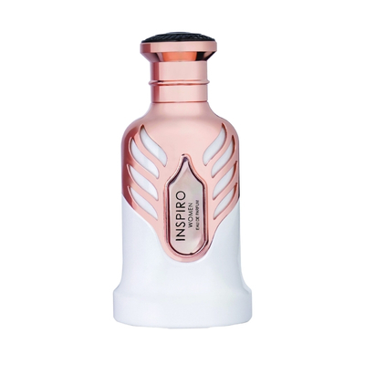 Frasco de perfume INSPIRO WONDER feminino em vidro branco com detalhes dourados