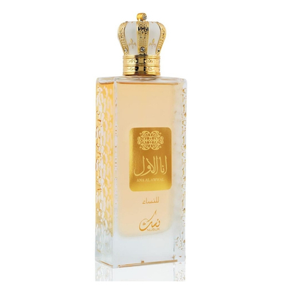 Frasco de perfume retangular com tampa em forma de coroa