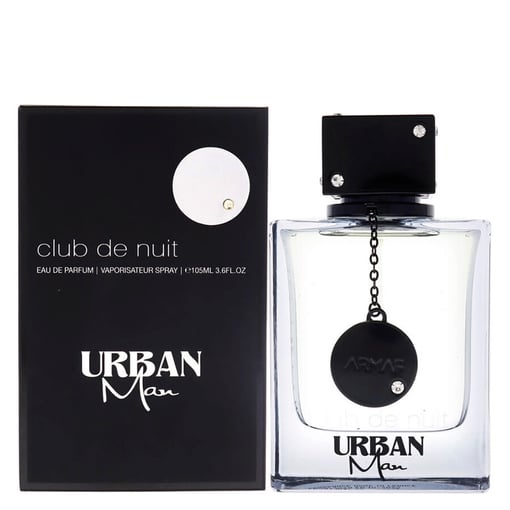 Perfume Urban Man Club de Nuit em frasco de vidro com caixa preta