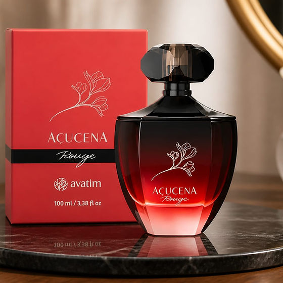 Frasco de perfume Acucena Rouge e caixa vermelha