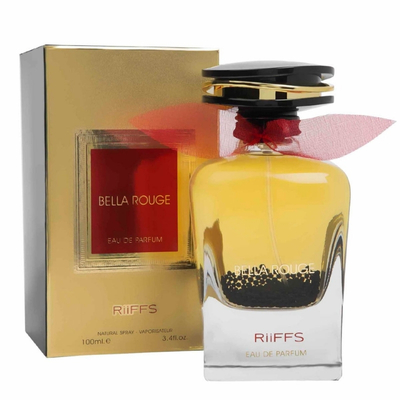 Frasco de perfume Bella Rouge da marca RiiFFS com embalagem dourada
