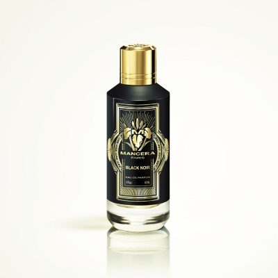 Frasco de perfume preto e dourado Mancera Paris Black Noir.