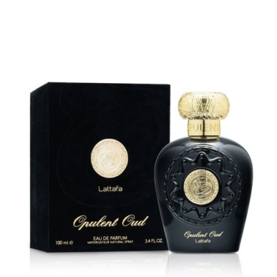 Frasco preto e dourado e caixa preta de perfume Opulent Oud