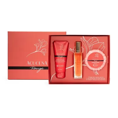 Conjunto de cosméticos Acucena Rouge com creme, fragrância e sabonete em embalagem vermelha