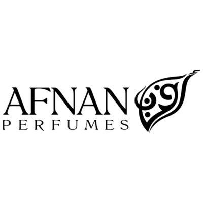 Logótipo AFNAN PERFUMES com desenho decorativo preto