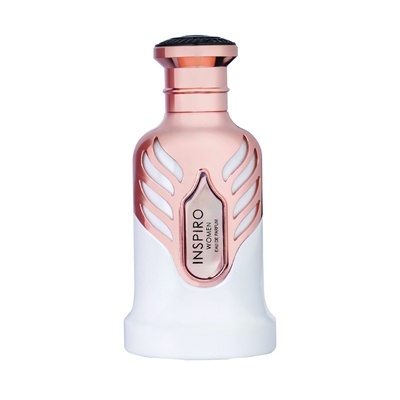 Frasco de perfume INSPIRO WONDER feminino em vidro branco com detalhes dourados