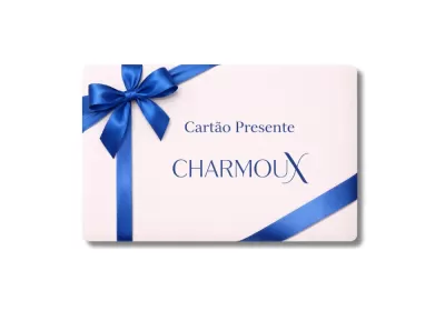 Cartão presente CHARMOUX com fita azul em fundo branco