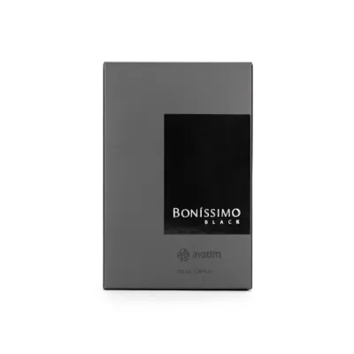 Embalagem cinza e preta do produto BONÍSSIMO BLACK da avatim com 100 ml