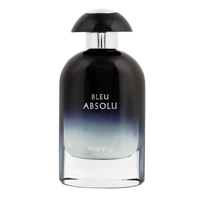 Frasco de perfume BLEU ABSOLU com degradé azul escuro a transparente