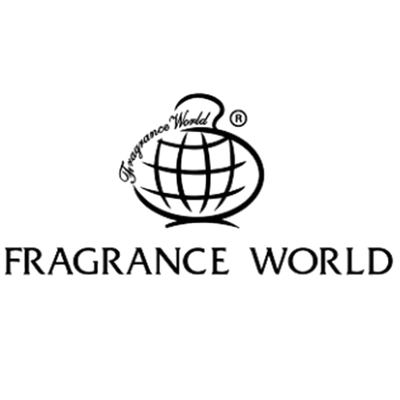 Logótipo da marca FRAGRANCE WORLD com globo estilizado e texto preto