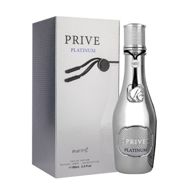 Frasco e caixa de perfume PRIVE PLATINUM prateados
