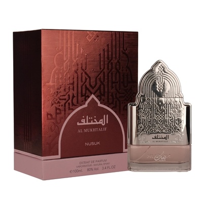 Perfume AL MUKHTALIF NUSUK com frasco e caixa decorados