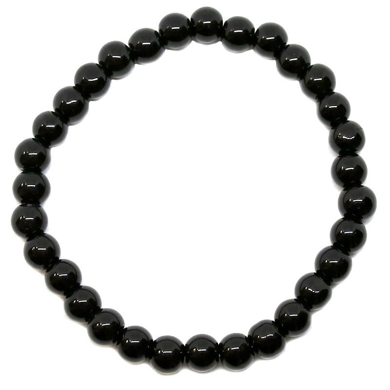 Pulseira de Turmalina Preta 6mm Pulseira de contas negras brilhantes em fundo branco