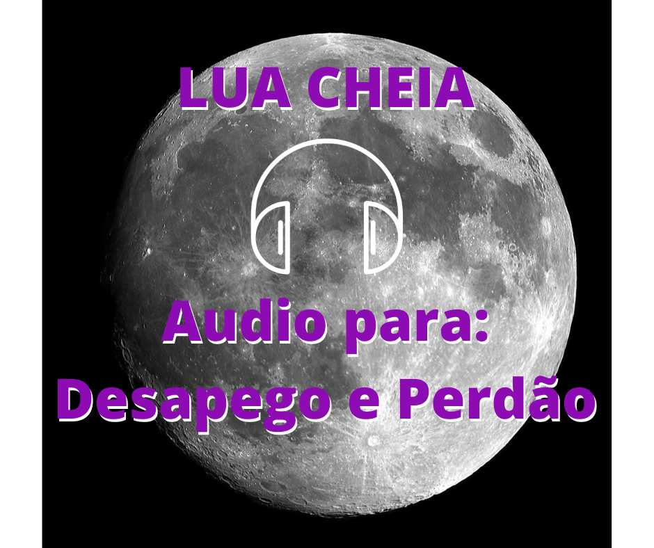 Lua cheia com texto a roxo e ícone branco de auscultadores