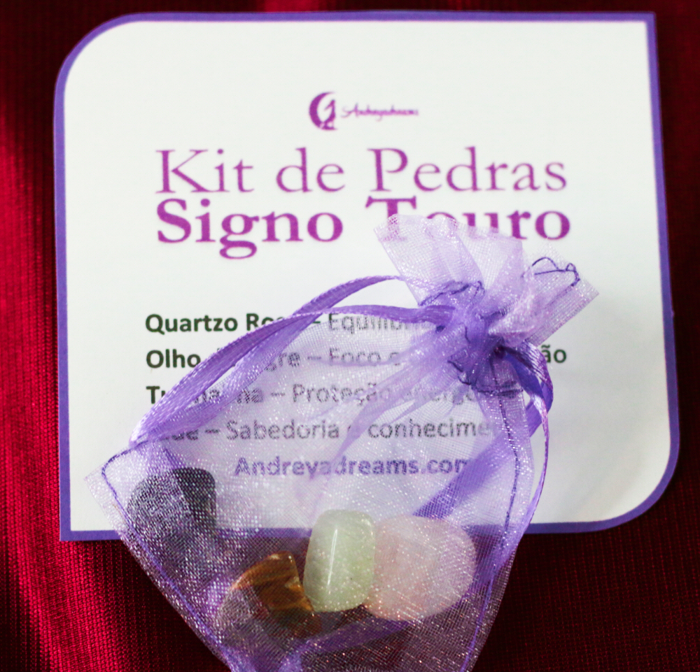Kit Pedras Signo Touro Kit de pedras para Signo de Touro com bolsa roxa e cartão explicativo