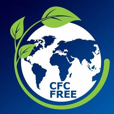 Símbolo do mapa-múndi com folhas verdes e texto CFC FREE