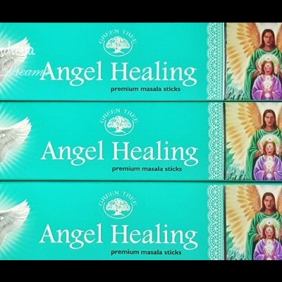 Caixas verdes de incenso Angel Healing com anjos e figuras religiosas coloridas