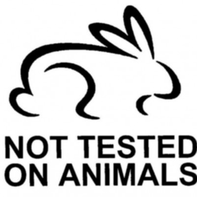 Símbolo de coelho preto e texto 'NOT TESTED ON ANIMALS'
