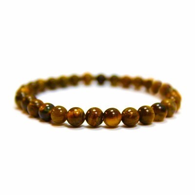 Pulseira de contas redondas de pedra castanha e dourada