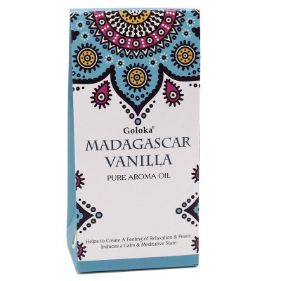 Embalagem de óleo aromático puro Goloka Madagascar Vanilla com padrão colorido