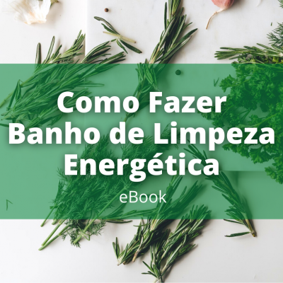 Capa de eBook com ervas e texto sobre banho de limpeza energética