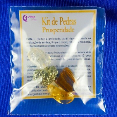 Kit de pedras para prosperidade em saco plástico com etiqueta em português