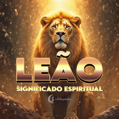 Ilustração de um leão dourado com texto sobre significado espiritual