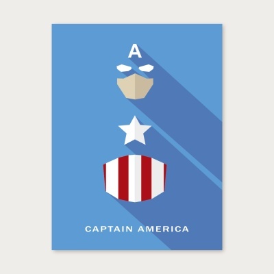 Imagem minimalista do Captain America composta por ícones sobre fundo azul.