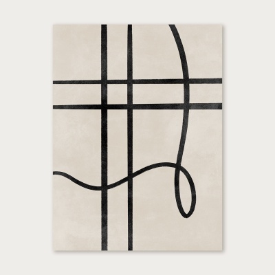 Tela decorativa bege com linhas pretas abstratas