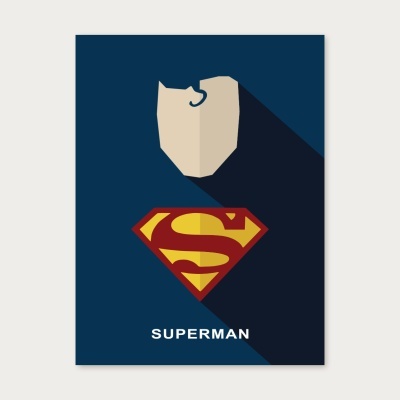 Imagem minimalista do super-herói Superman com símbolo e texto