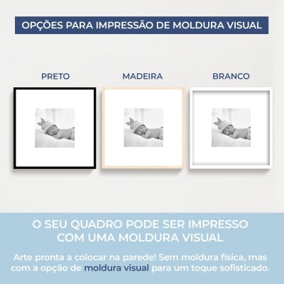 Três molduras visuais em preto, madeira clara e branco com fotos de bebé a dormir e texto explicativo.