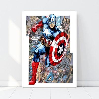 Pôster do Capitão América com escudo em moldura branca