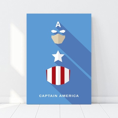 Poster minimalista azul do Capitão América com texto CAPTAIN AMERICA