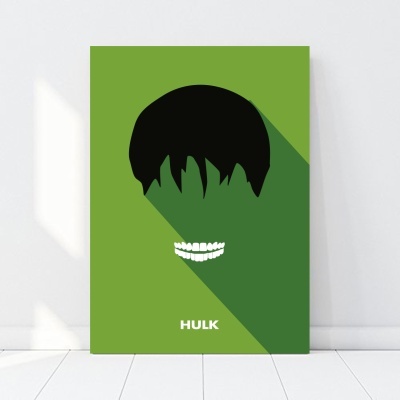 Poster minimalista do Hulk com fundo verde e texto HULK