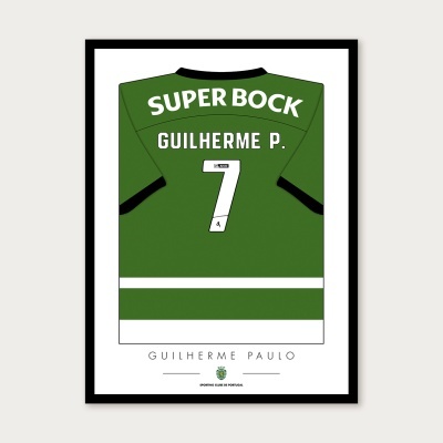 Ilustração de camisola de futebol verde com nome Guilherme P. e número 7
