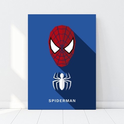 Poster azul com máscara do Homem-Aranha e texto SPIDERMAN