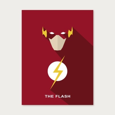 Ilustração minimalista do herói The Flash em fundo vermelho