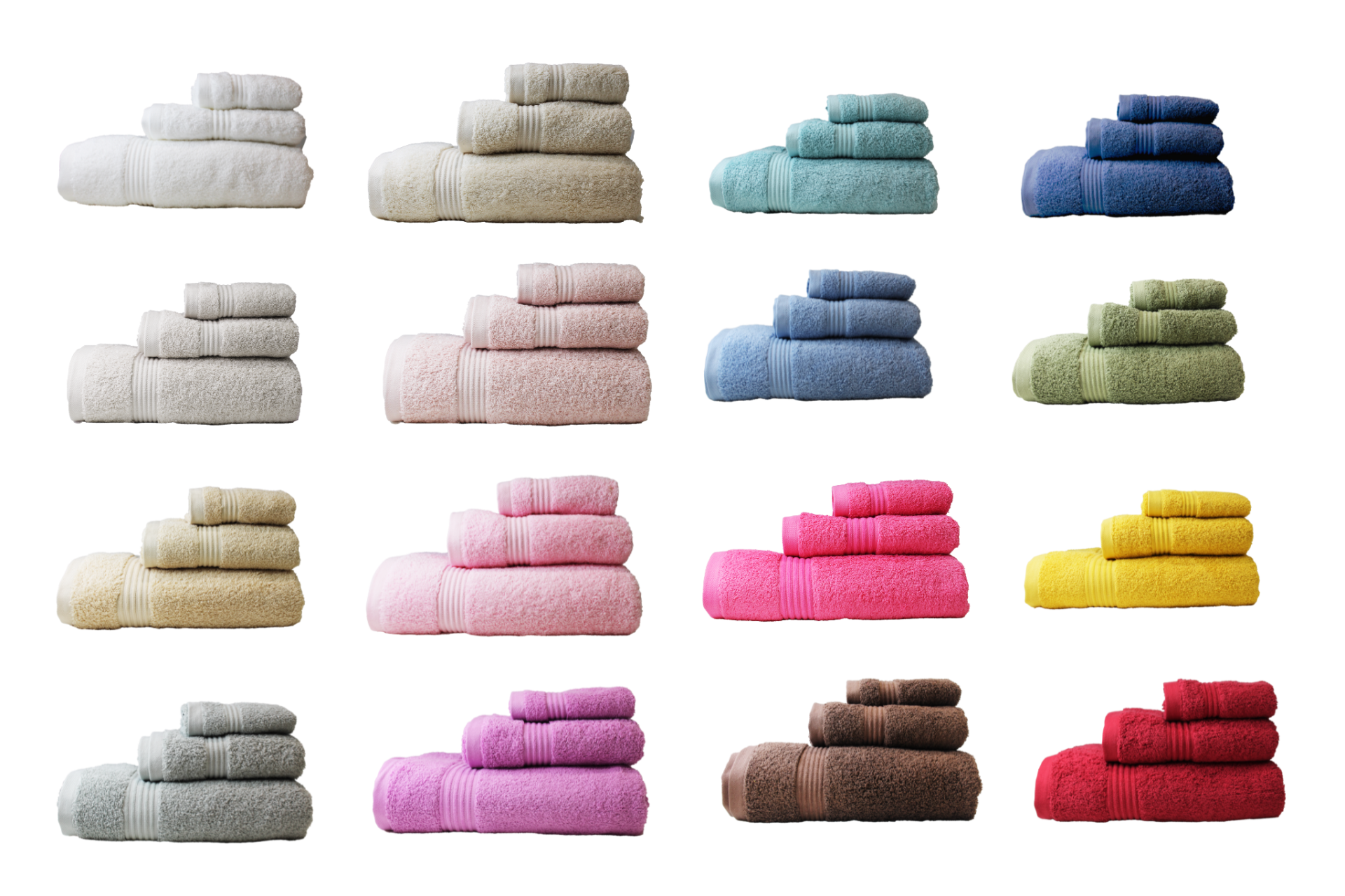 Conjuntos de toalhas coloridas empilhadas em ordem