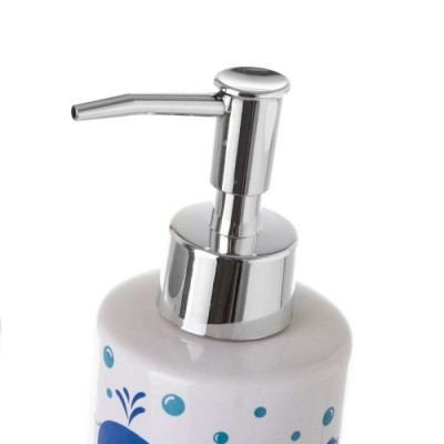 Frasco dispensador de sabonete cerâmico com bomba cromada e padrão azul