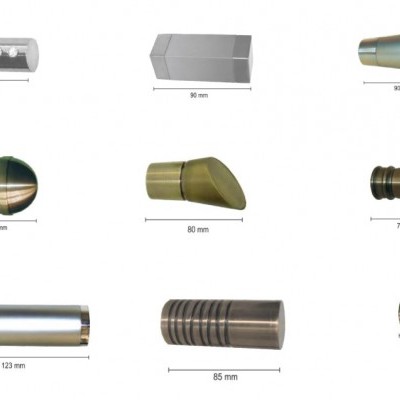 Terminais metálicos para varões de cortina com diferentes designs e medidas