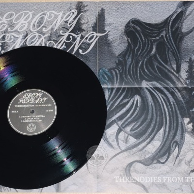 Vinil preto e capa ilustrada do álbum Threnodies From The Coldlands.