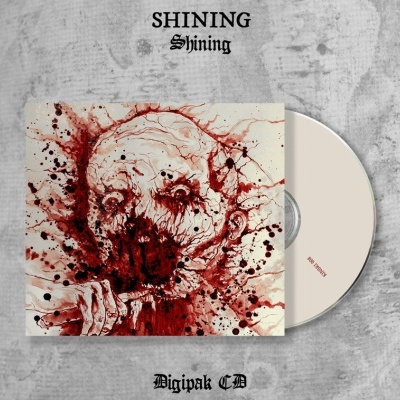 Capa de CD Digipak com desenho grotesco em vermelho e texto SHINING